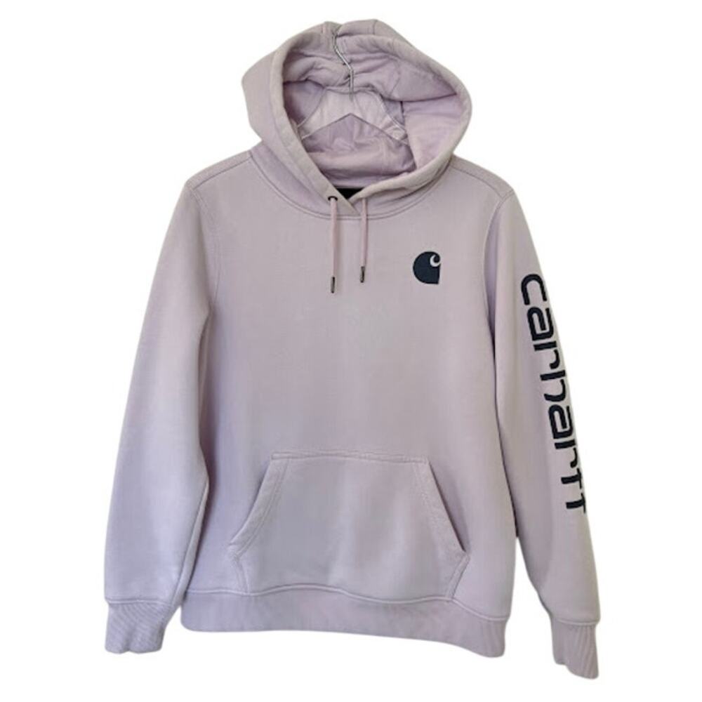 Carhartt Relaxed Fit Midweight Sweatshirt L Light Purple Logo Sleeve Graphic
